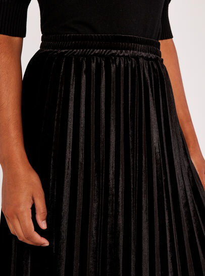 Velvet Pleated Midi Skirt