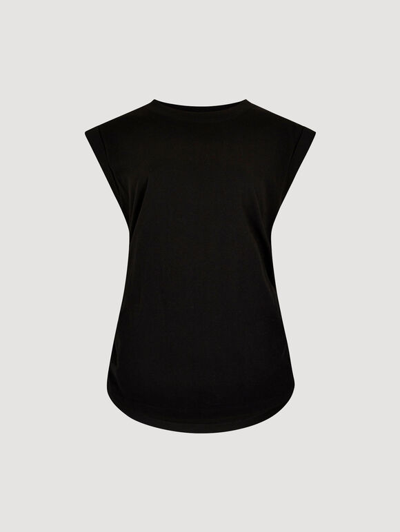 Cotton Jersey Side Ruched T-Shirt, Black, large