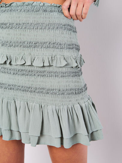 Smocked Ruffle Mini Skirt