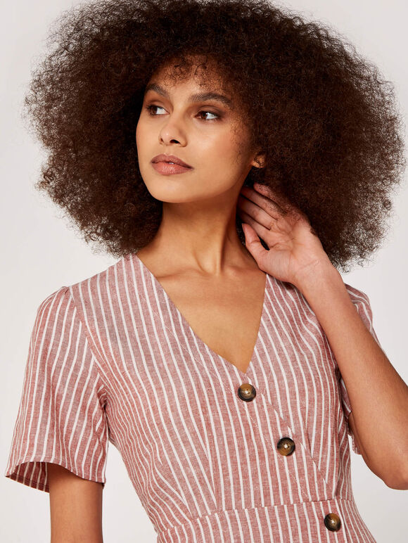 Stripe Asym Button Dress, Rust, large
