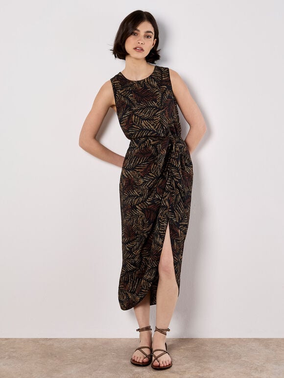 Batik Leaf Print Vest Top, Black, large