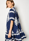 Baroque Print Shirt Mini Dress, Navy, large