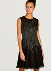 Black Sequin Lines Skater Dress, Black, large