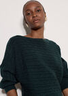 Cable Stripe Batwing Aran Jumper, Pine Green, large