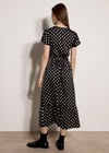 Polka Dot Satin Midi Dress, Black, large