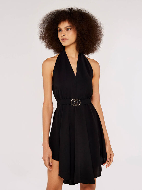 Halterneck Mini Dress, Black, large