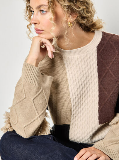 Mixed Cable Knit Patchwork Jumper