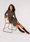 Geometric Leaves Knit Midi Dress, Black, large