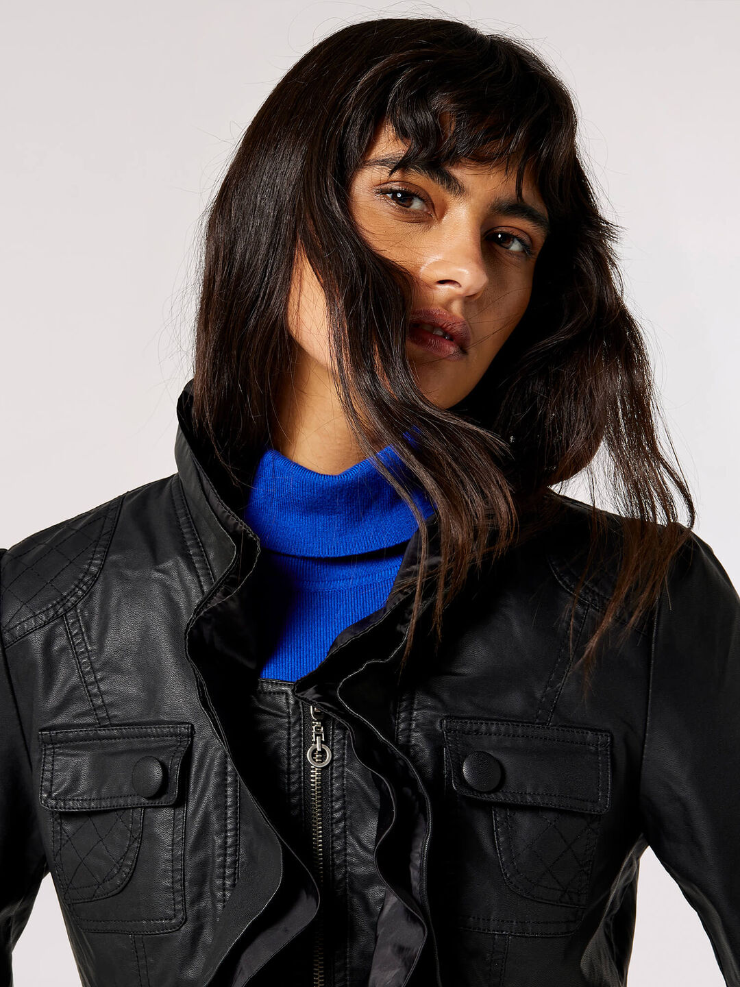 Leather -Look Ruffle Jacket