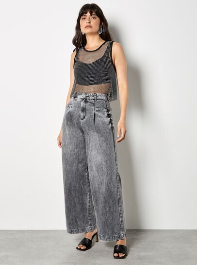 Rhinestone Mesh Crop Top