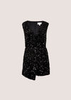 Sequin Velvet Wrap Playsuit, Black, large