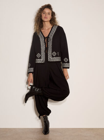 Soft Ribbed Knit Embroidered Cardigan