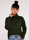 Cowl Neck Ribbed Jumper, Green, large