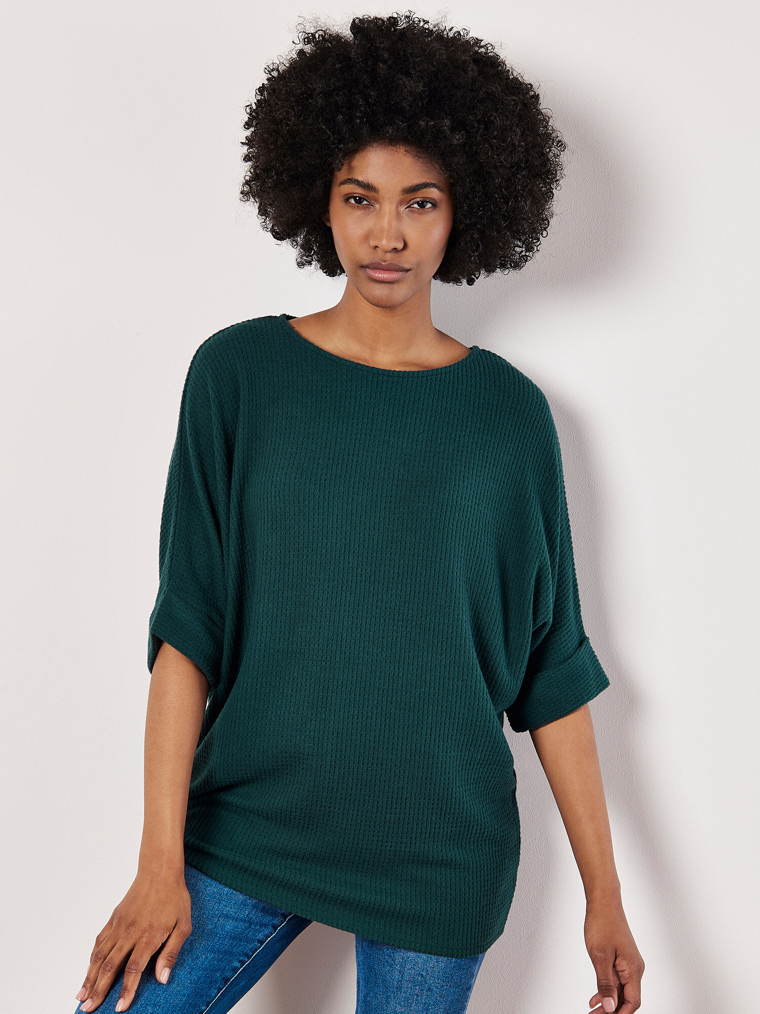 Soft Touch Batwing Waffle Knit Top Apricot Clothing
