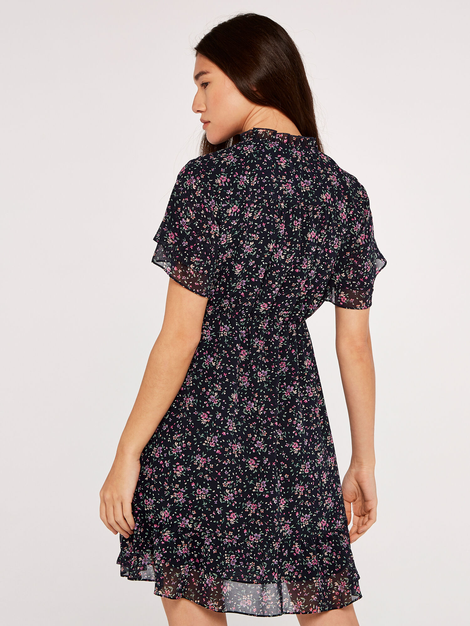 Ditsy Angel Sleeve Dress Apricot Clothing