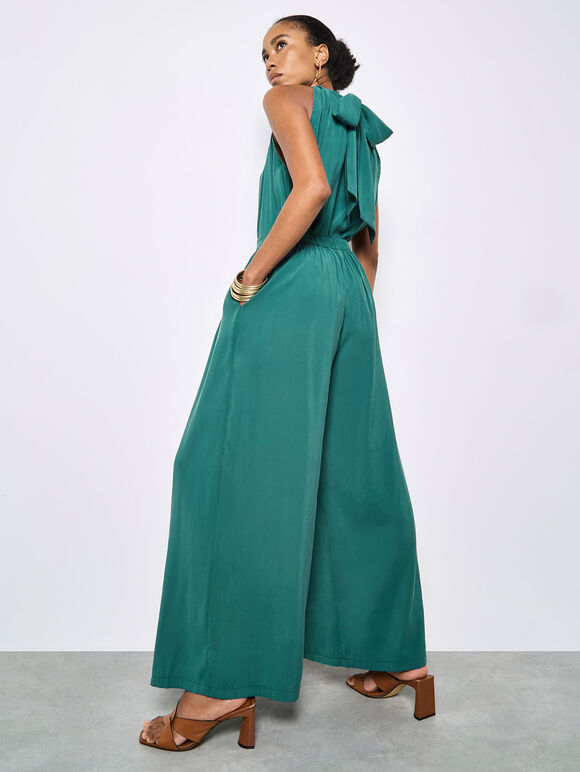 Soft Pleat Wide-Leg Trousers, Teal, large
