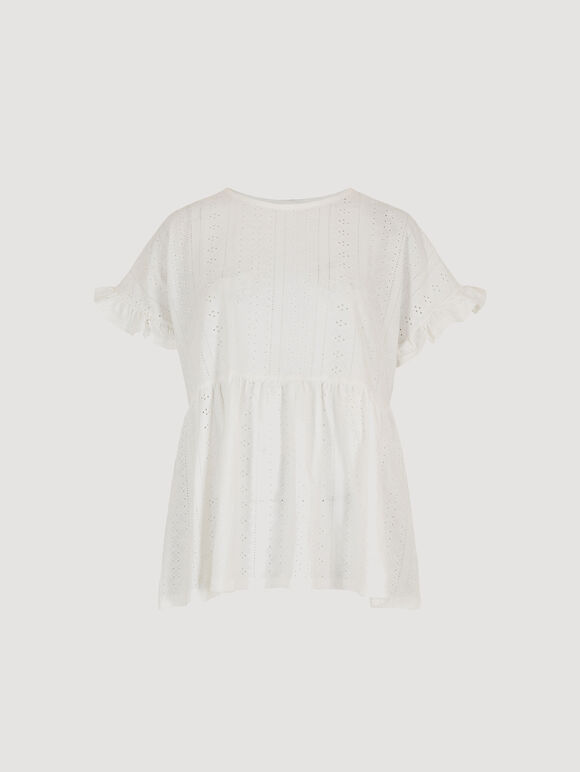 Peplum Hem Pointelle Top, Cream, large