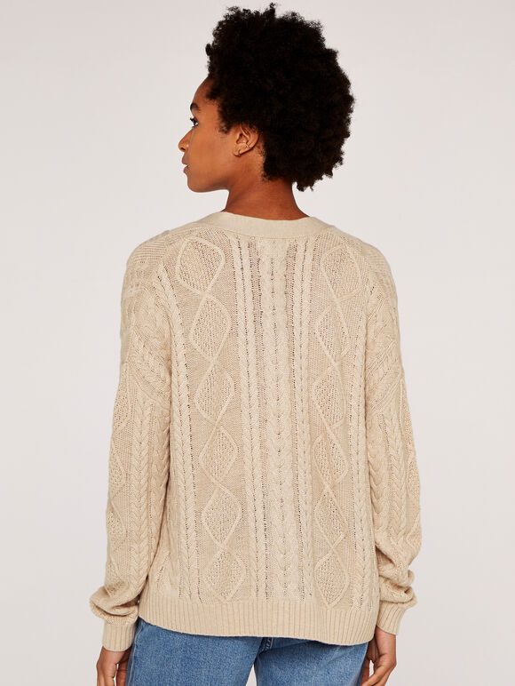 Cable Knit Cardigan, Stone, large