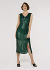 Sequin Split Hem Midi Dress, Green, large