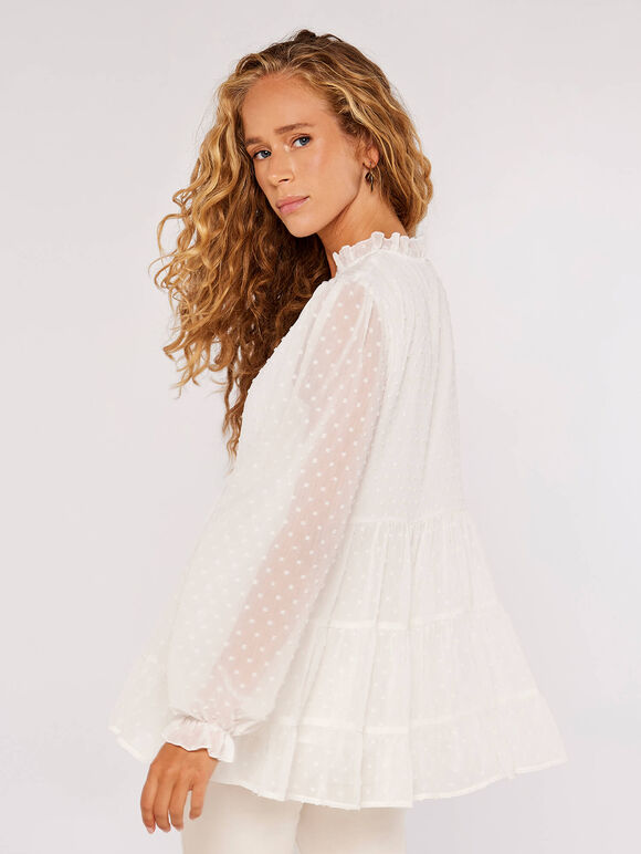 Chiffon Dobby Tiered Blouse, White, large