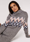 Chevron Jumper Mini Dress, Grey, large