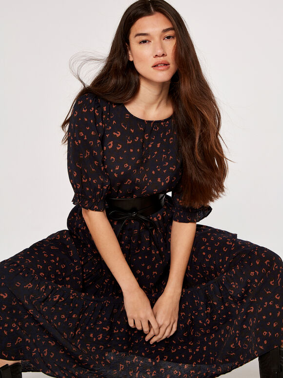 Animal Print Smock Dress, Navy, large