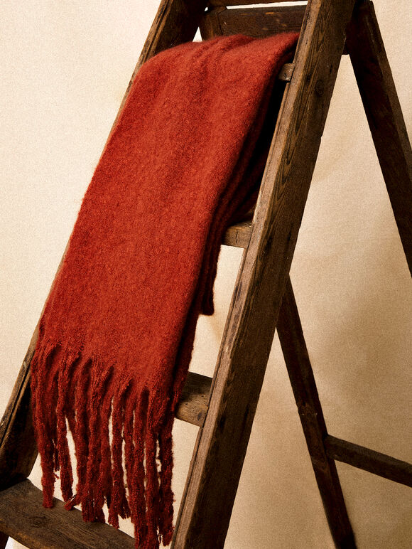 Boucle Knit Soft Scarf, Red, large
