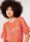 Square Mesh Guipure Top, Orange, large