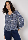 Paisley Print Shimmer Blouse, Navy, large