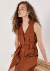 Linen Blend Utility Midi Dress, Rust, large