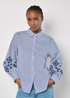 Embroidered Sleeves Stripe Shirt, Blue, large