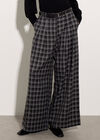 Check Print Tailored Wide-Leg Trousers, Black, large