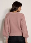 Pointelle Waffle Knit Cropped Jumper, Pink, large