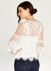Corded Lace Bell Sleeve Top, White, large