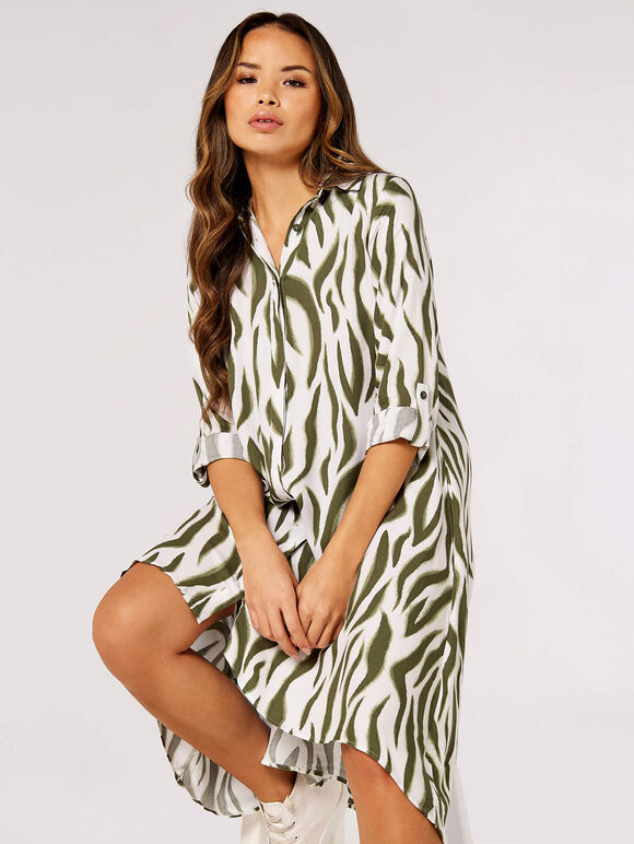 Zebra Oversized Shirt Mini Dress, Khaki, large