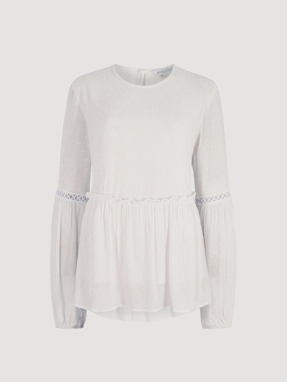 Crinkle Dobby Balloon Sleeve Top, Cream, large