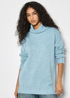Oversized Roll Neck Tunic Jumper, Blue, large
