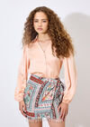 Tropical Print Beaded Wrap Mini Skirt, Mint, large