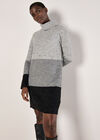 Ribbed Knit Colour Block Mini Dress, Black, large