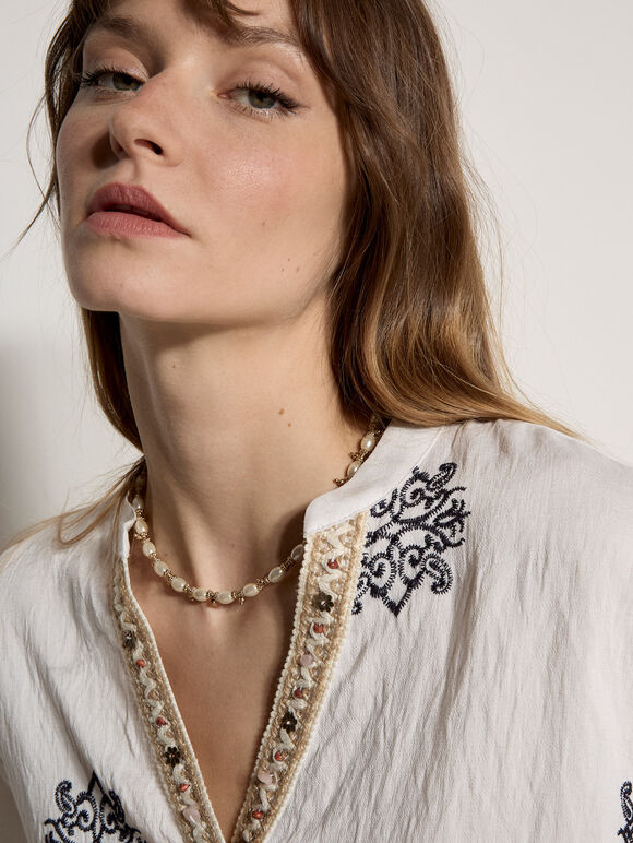 Paisley Bead Embroidered Blouse, White, large