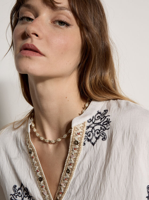 Paisley Bead Embroidered Blouse, White, large