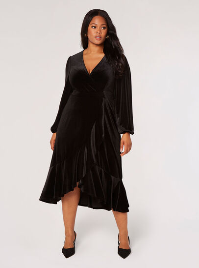 Curve Velvet Wrap Midi Dress