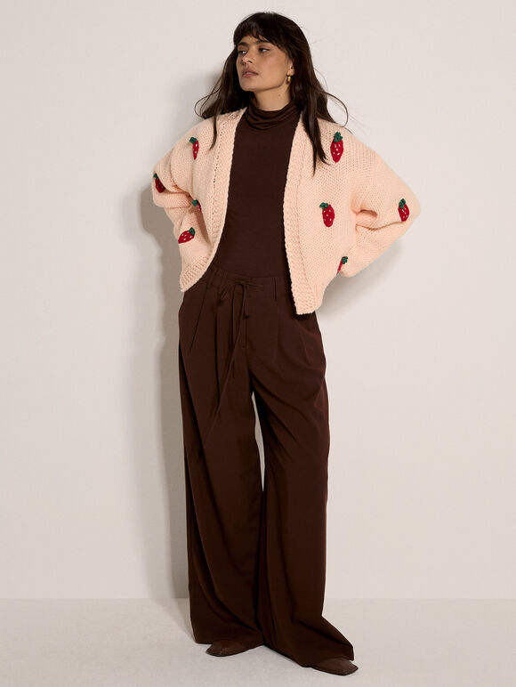 Chunky Knit Strawberry Cardigan, Peach, large