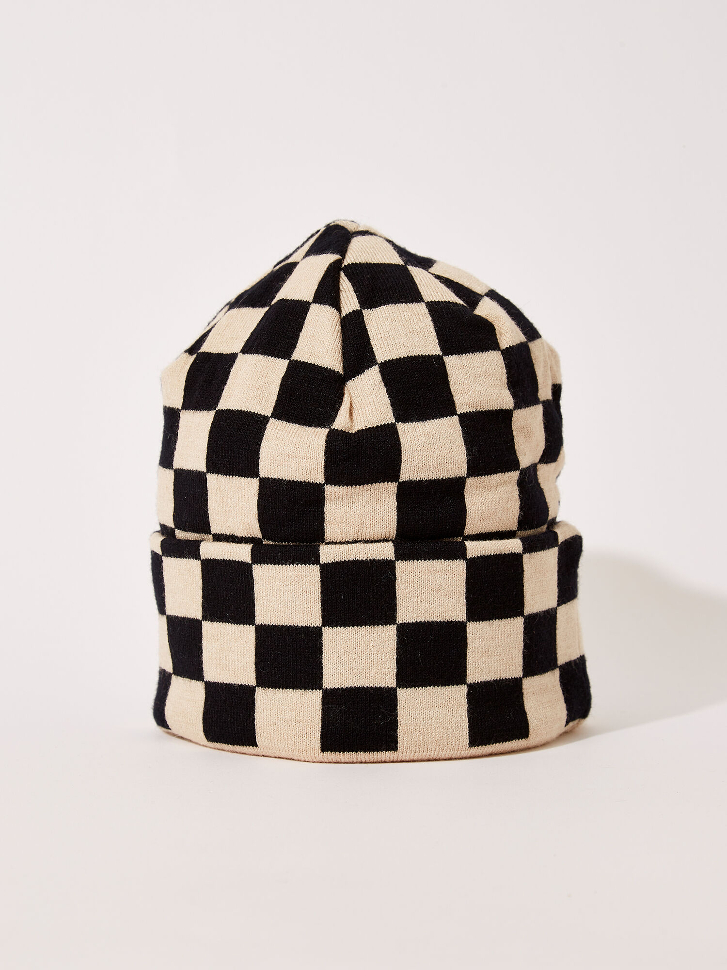 Checkered Beanie Hat Apricot Clothing