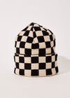 Checkered Beanie Hat, Stone, large