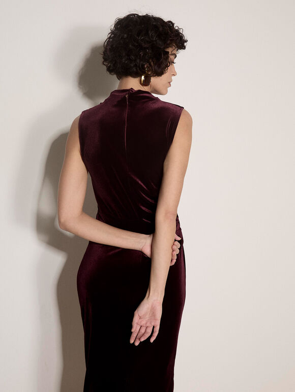 Velvet Bodycon Midaxi Dress, Burgundy, large