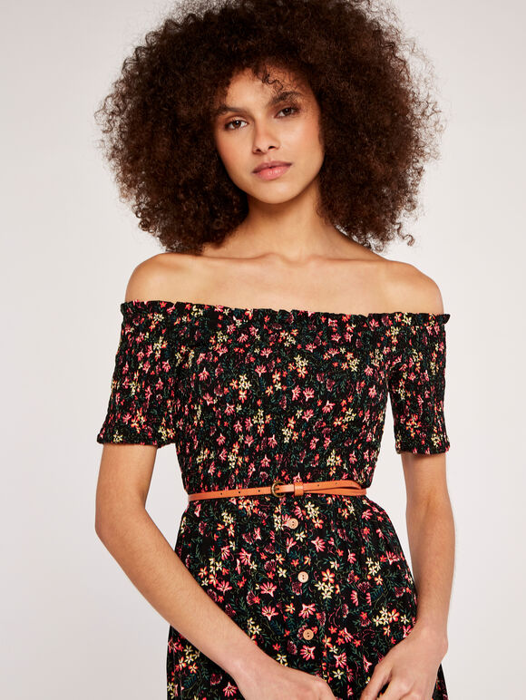 Morris Wildflower Bardot Dress, Black, large