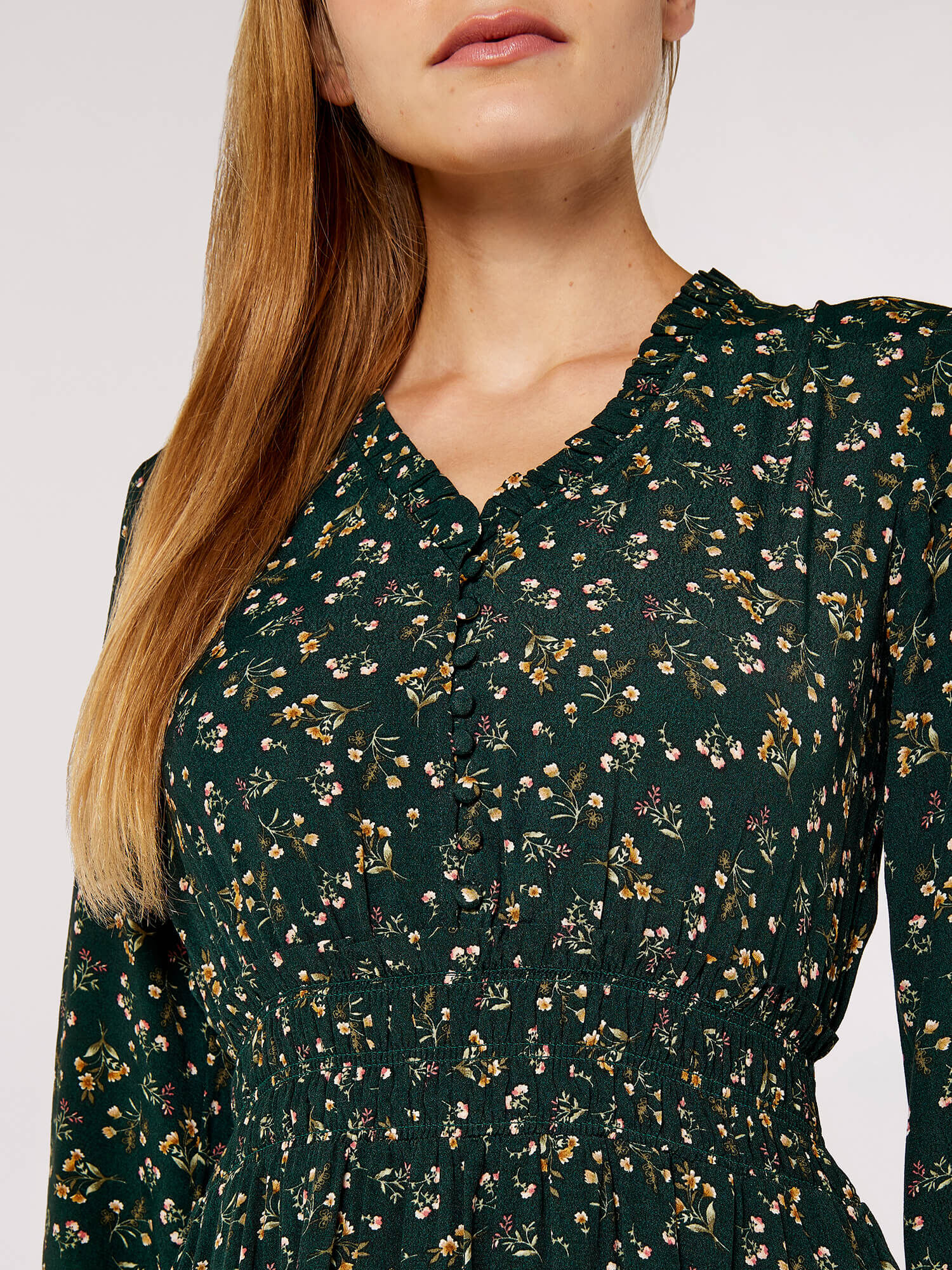 Ditsy Floral Mini Dress Apricot Clothing