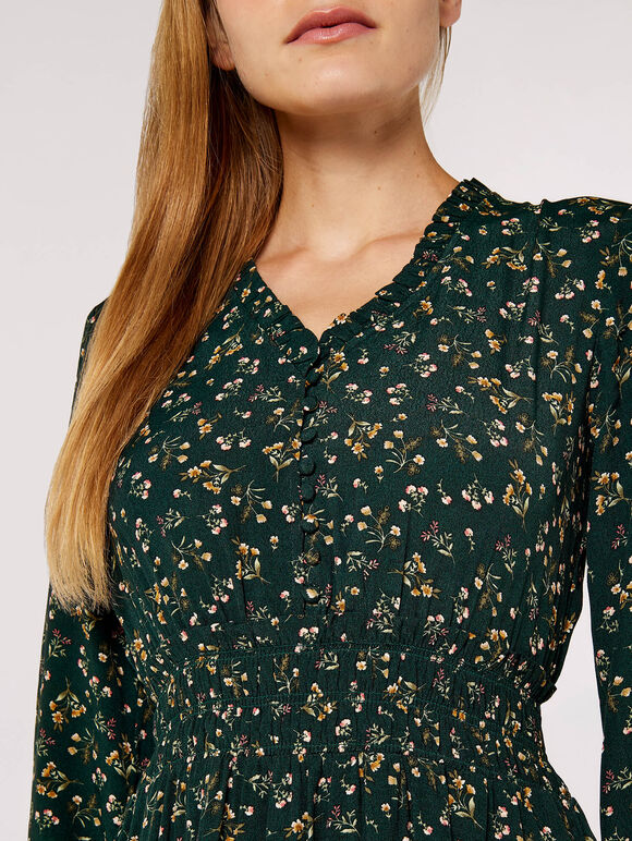 Ditsy Floral Mini Dress, Green, large