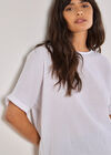 Textured Cotton Button Back T-Shirt, White, large